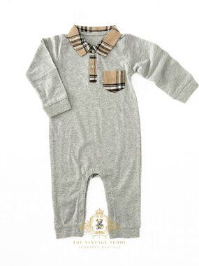 NWT Cute Boys One-piece Bodysuit Oxford Rompers Long Sleeve Plaid Gray 0-3M